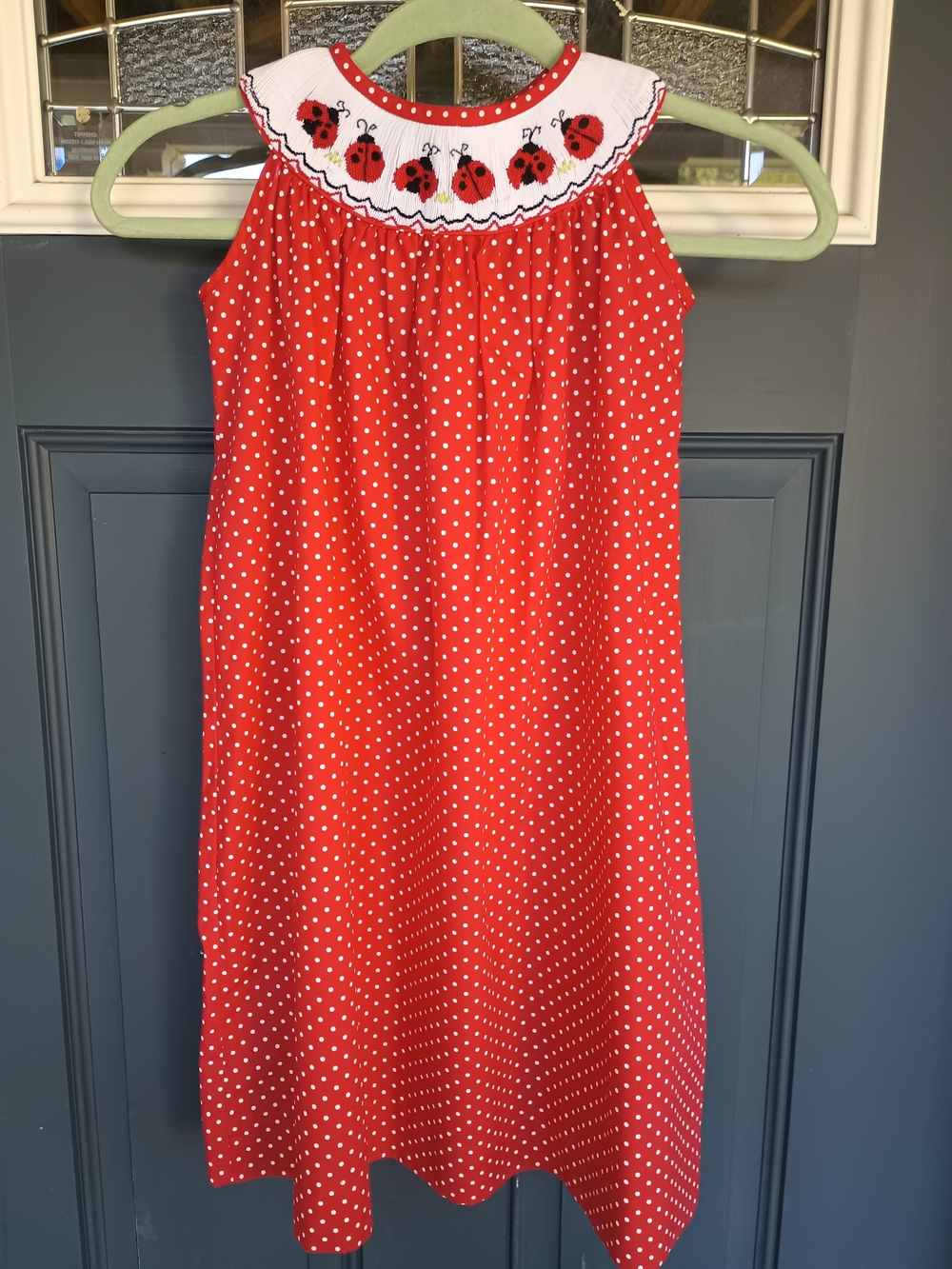 Girls Castle & Crowns  Red W/ White Polka  Smocked Collar Lady Bugs Dress Sz 4/5